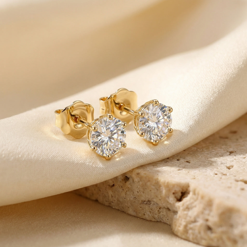 SOLARIS ÉTOILE, 2CT MOISSANITE SOLITAIRE STUD EARRINGS