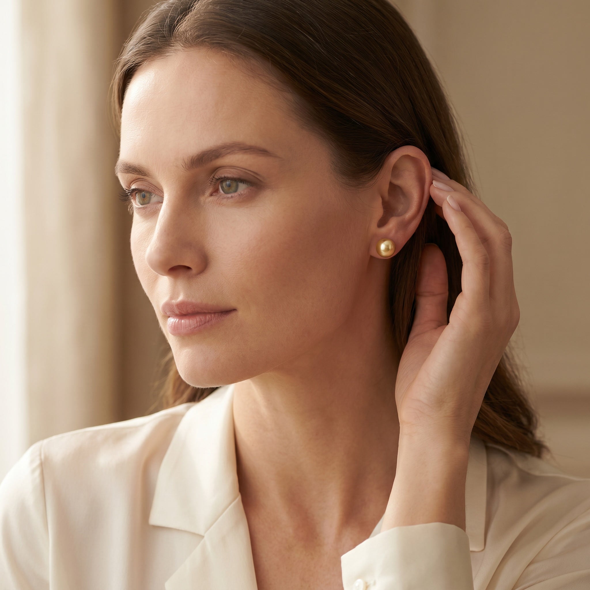 AUREA, SOUTH SEA GOLDEN PEARL STUD EARRINGS