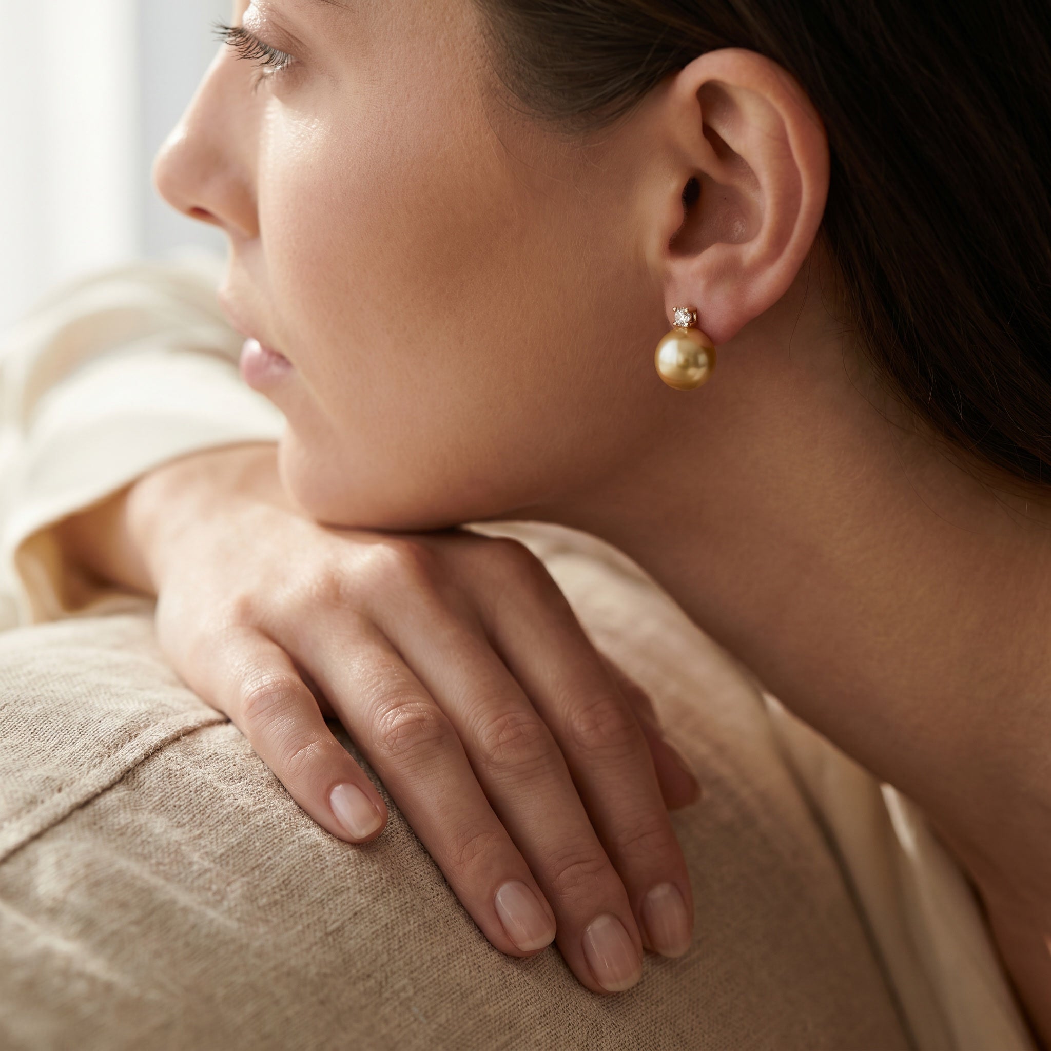 AUREA LUMINEUSE, SOUTH SEA GOLDEN PEARL STUD EARRINGS