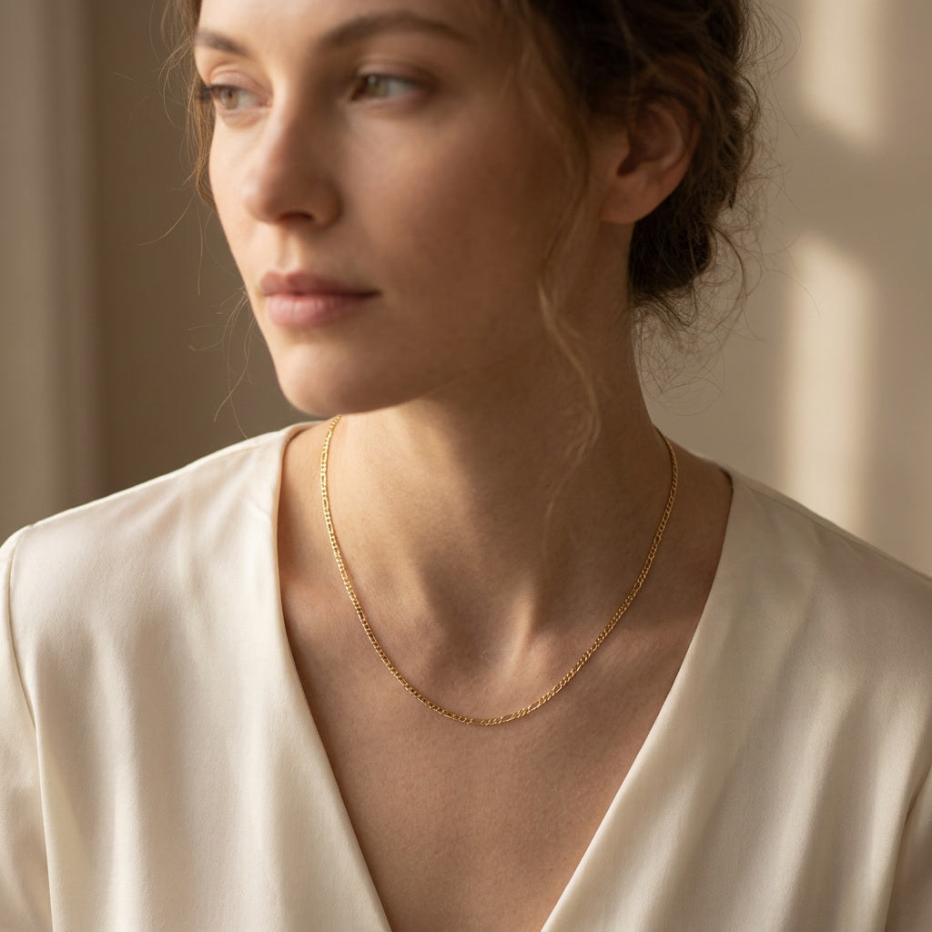 GENOVA figaro chain necklace, solid gold — on model