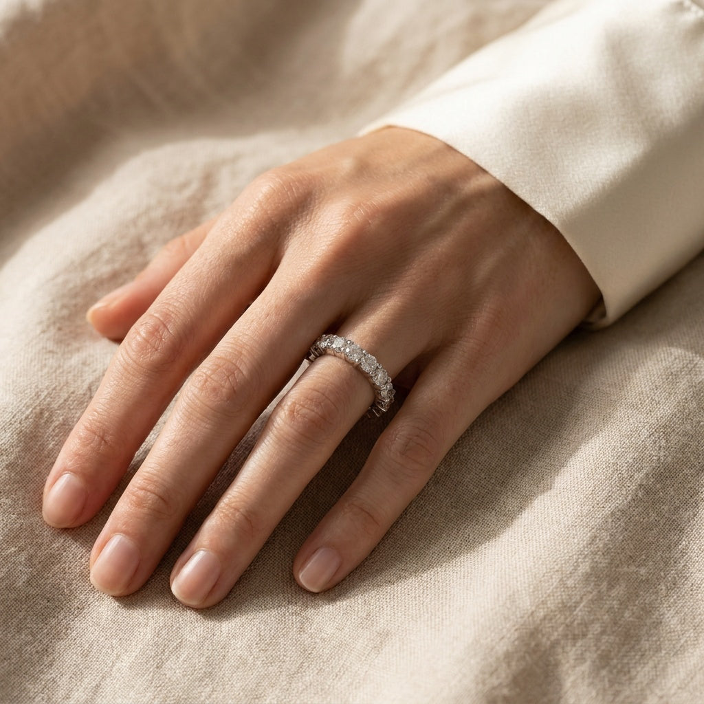 Lab diamond eternity band lifestyle, worn
