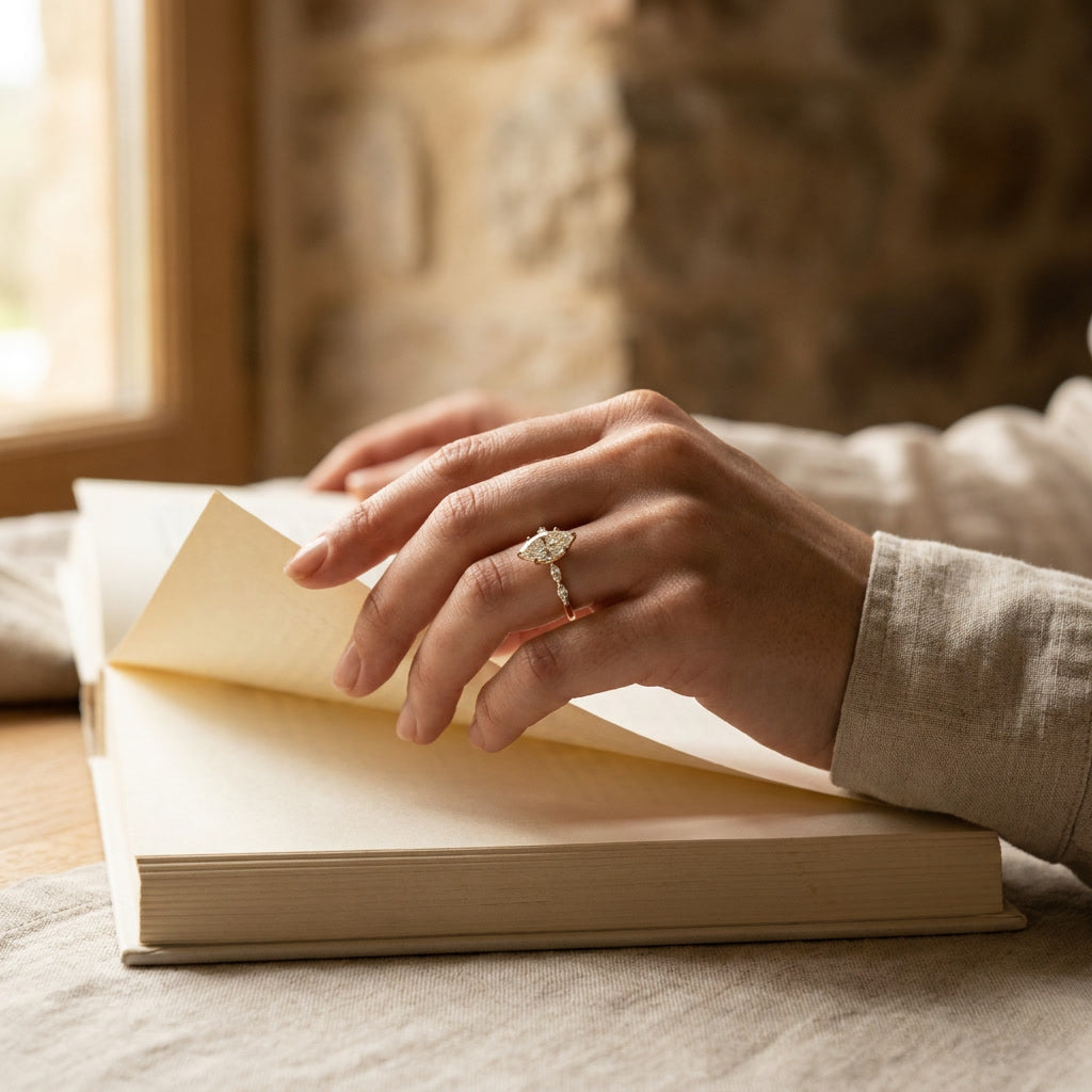 INSIGNIA LAURIER marquise lab diamond ring, worn in daily wear | Heritage & Co.