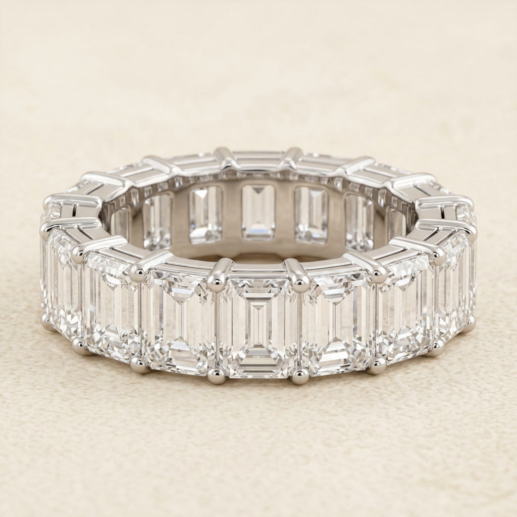 LUMINA BARREAU baguette moissanite eternity band — full eternity circuit, side view