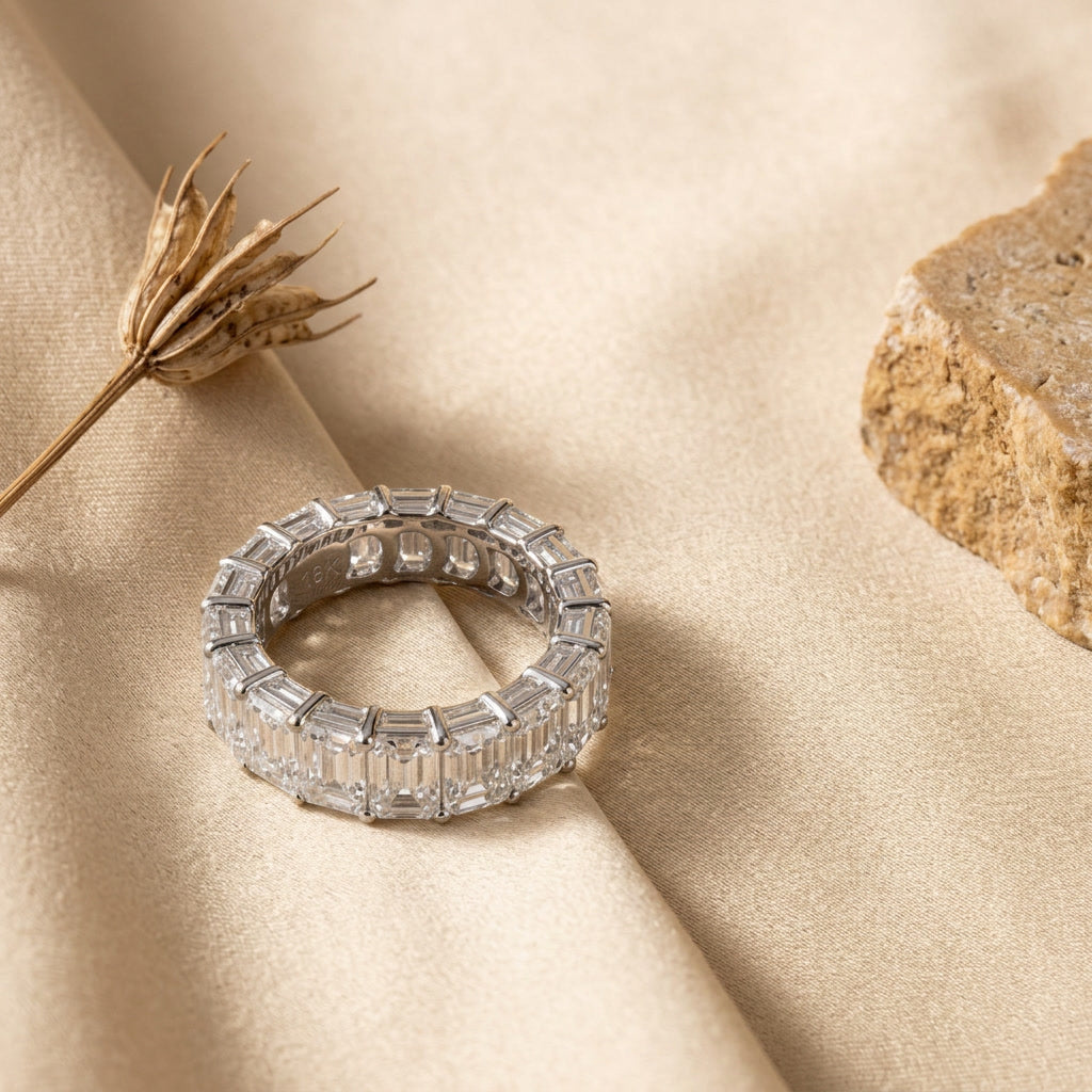 LUMINA BARREAU lab-grown diamond baguette eternity band — editorial still life