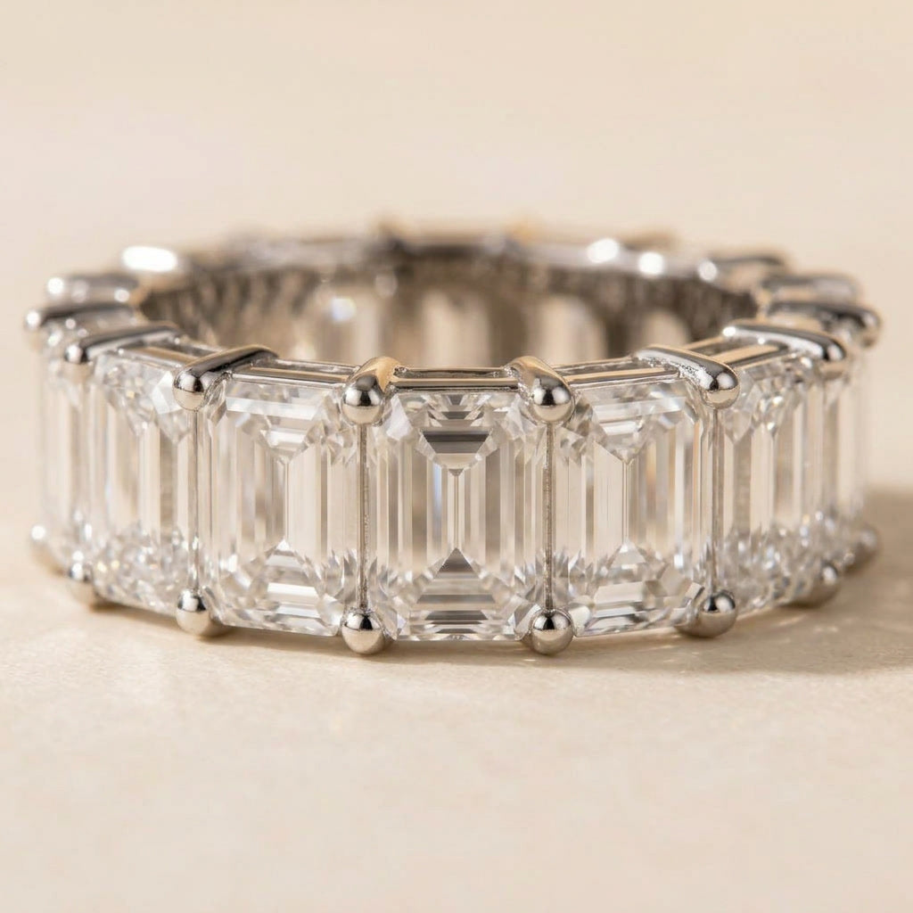 LUMINA MAJEUR baguette moissanite eternity band — full eternity circuit, side view