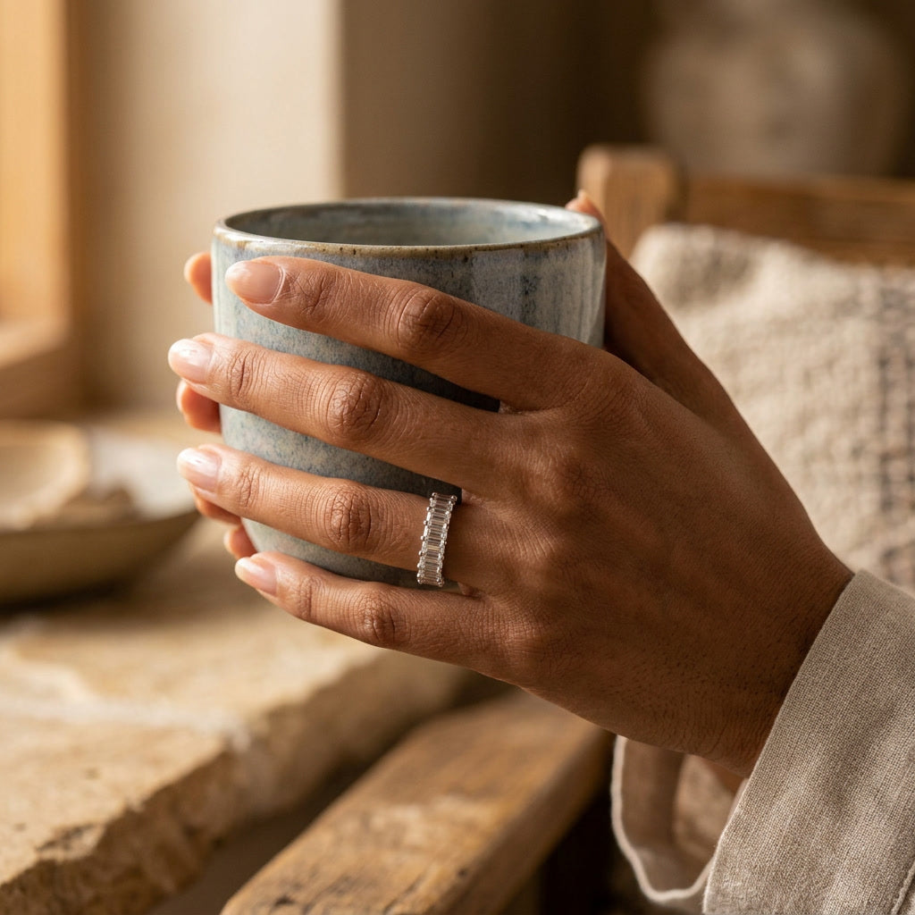 LUMINA MAJEUR lab-grown diamond baguette eternity band — worn on hand