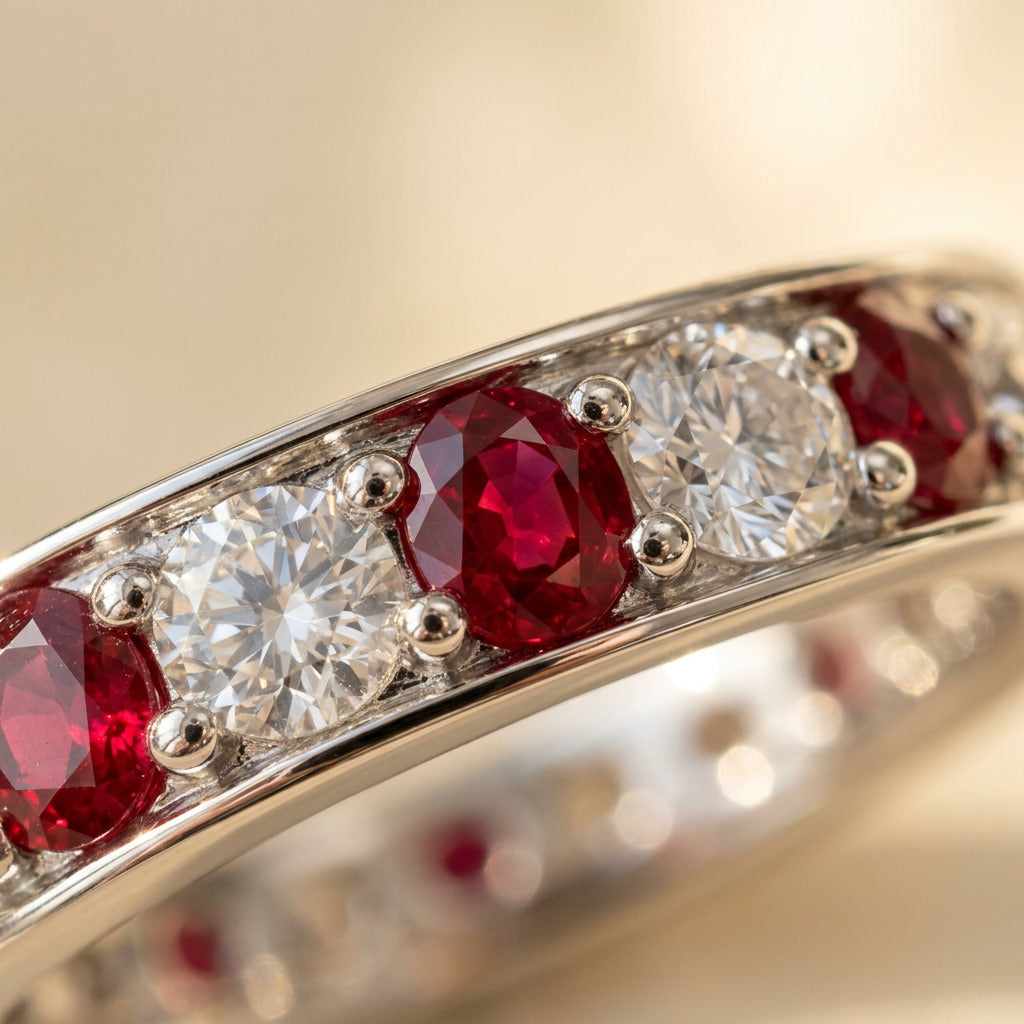 LUMINA RUBIS ÉTERNITÉ macro detail — ruby and white-stone setting