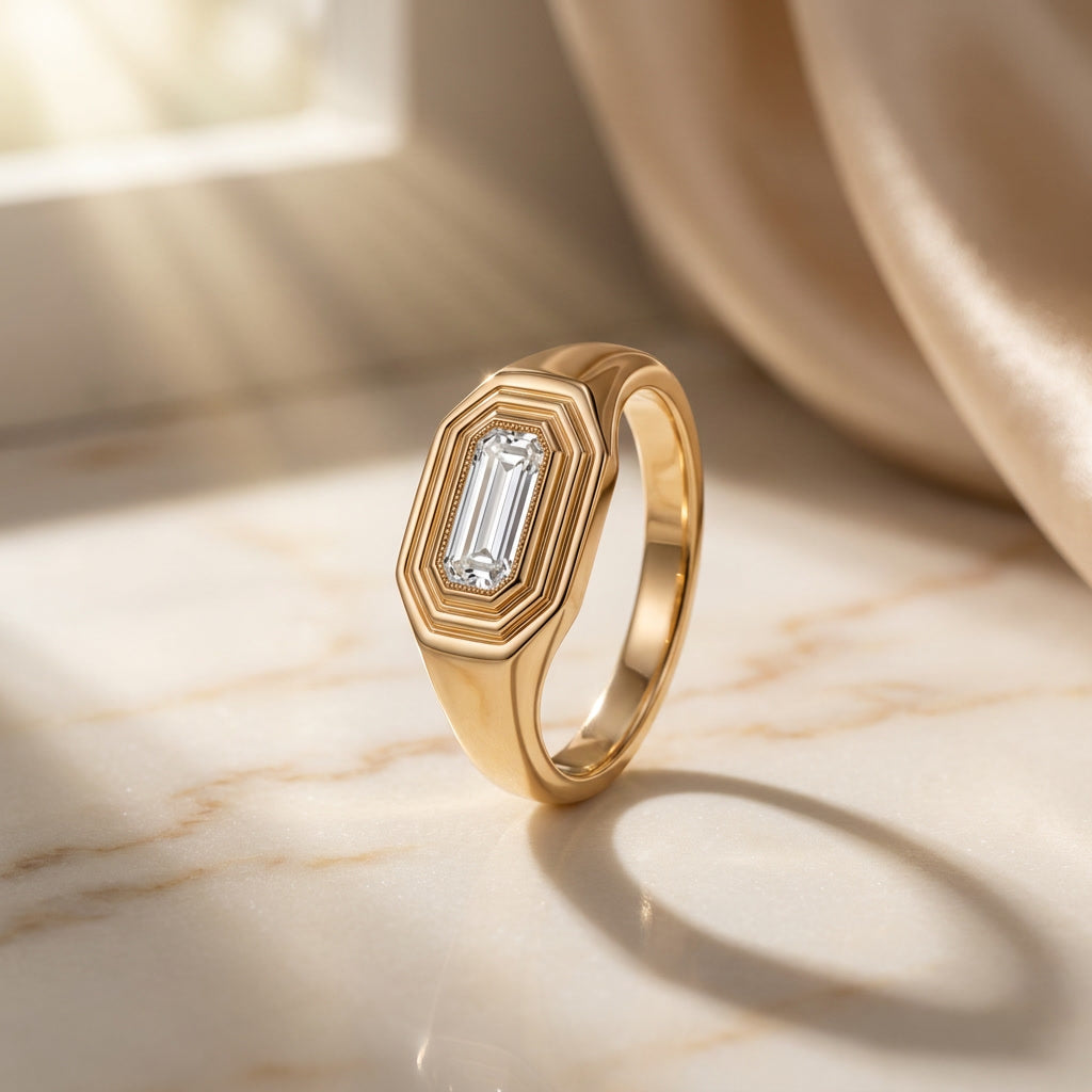 NATALIS birthstone signet ring in 10K yellow gold with lab diamond, the April birthstone | Heritage & Co.