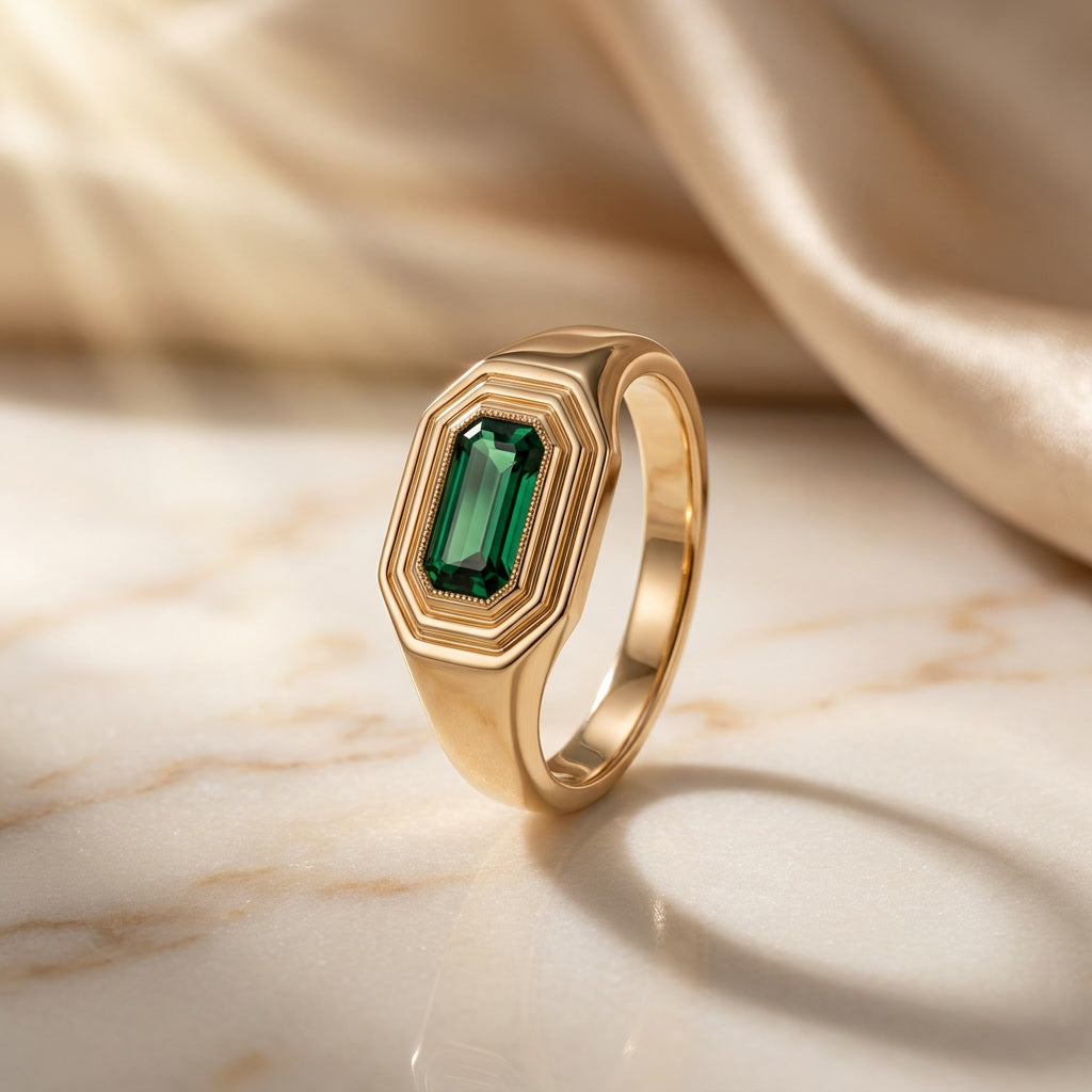 NATALIS birthstone signet ring in 10K yellow gold with alexandrite, the June birthstone | Heritage & Co.