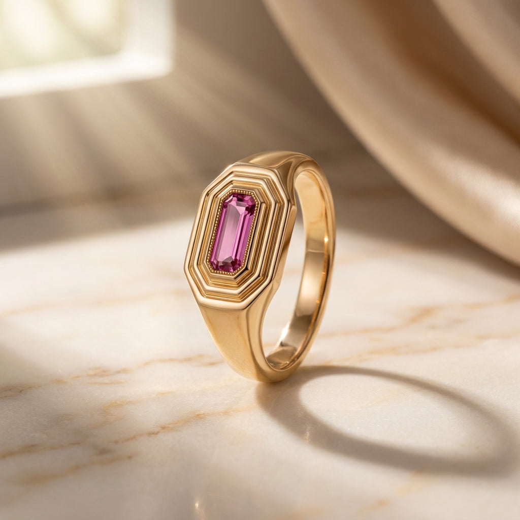 NATALIS birthstone signet ring in 10K yellow gold with spinel, the August birthstone | Heritage & Co.