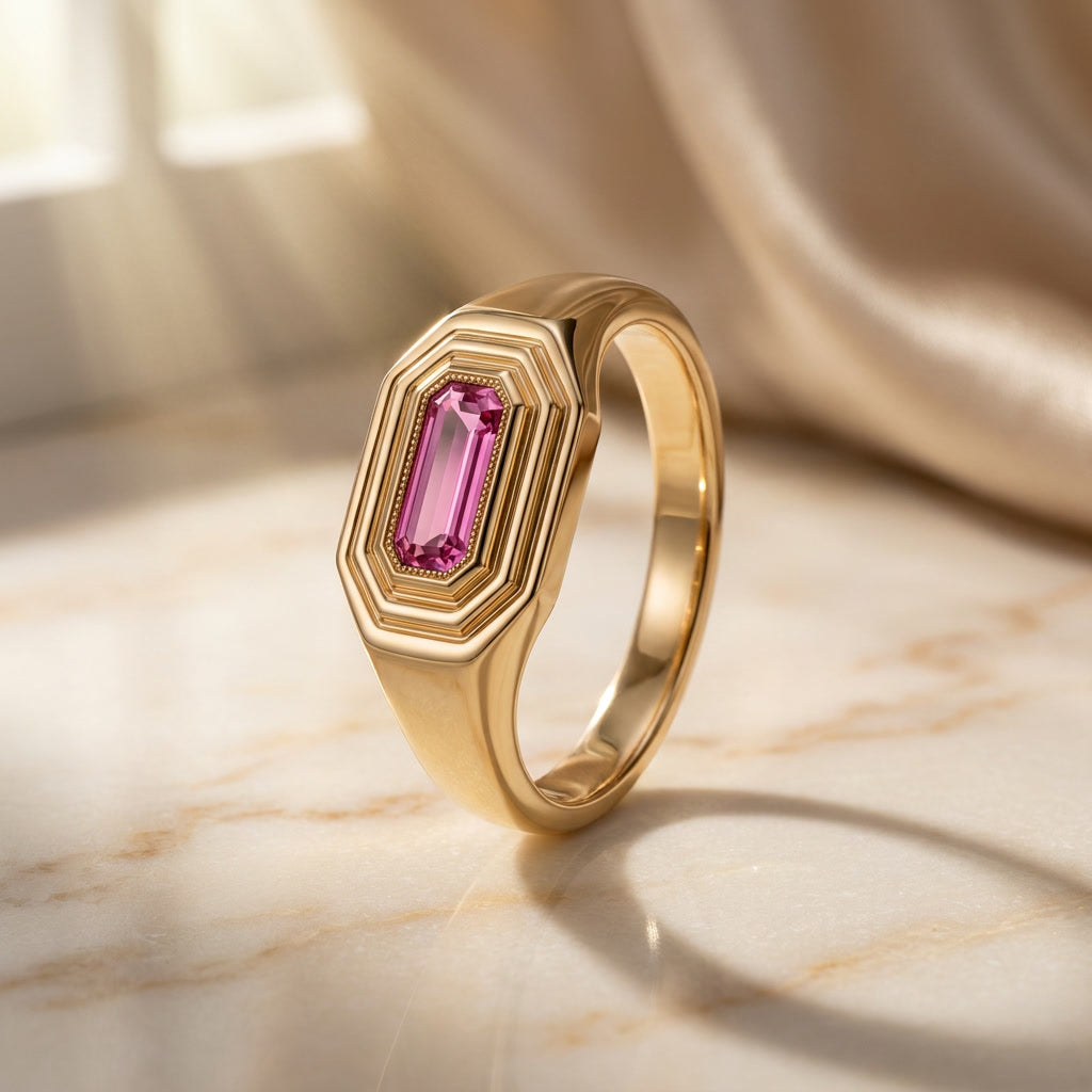 NATALIS birthstone signet ring in 10K yellow gold with tourmaline, the October birthstone | Heritage & Co.
