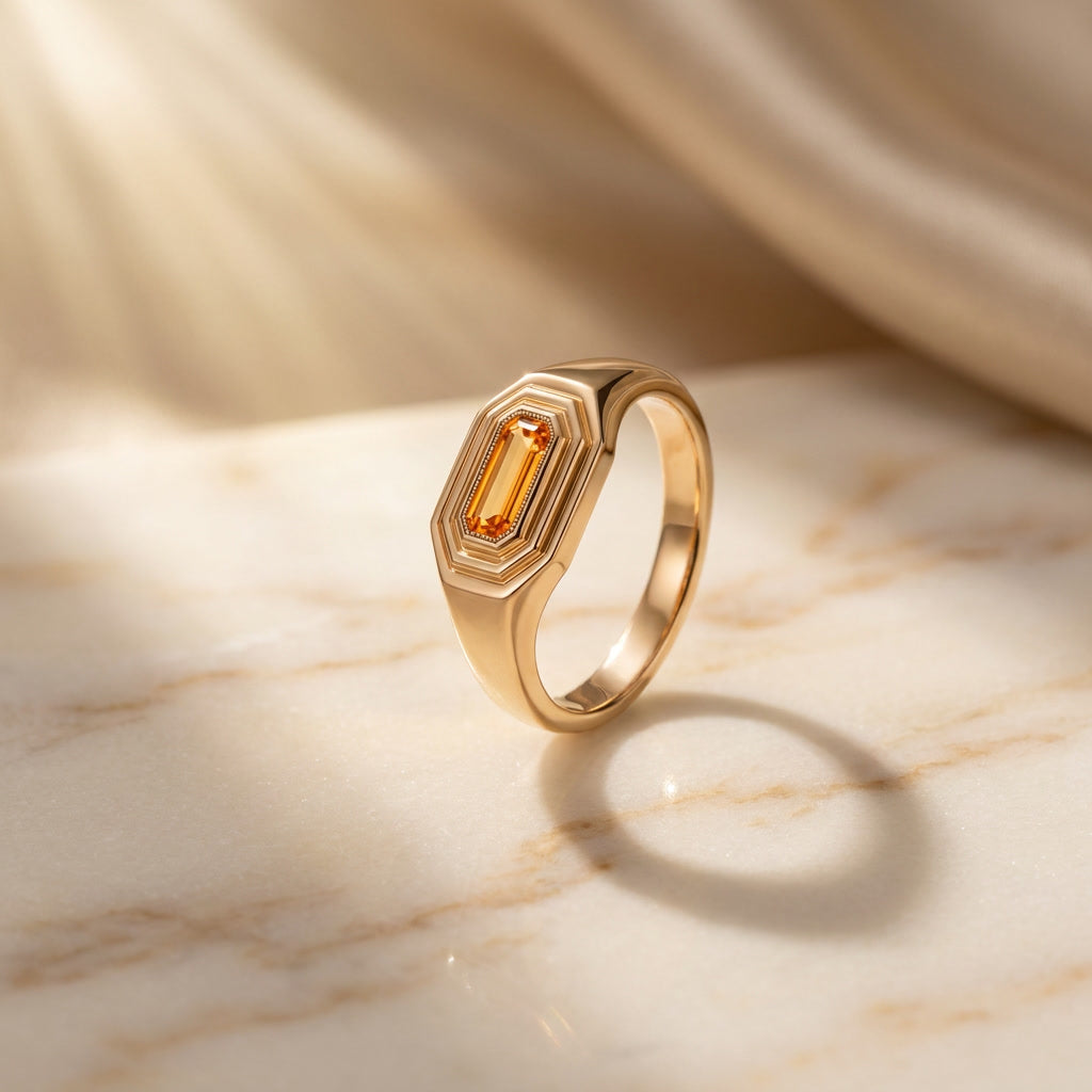 NATALIS birthstone signet ring in 10K yellow gold with citrine, the November birthstone | Heritage & Co.