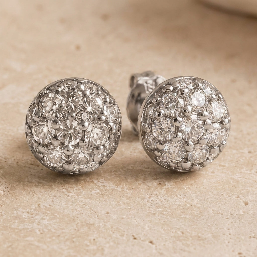 SOLARIS CUPOLA, ROUND LAB DIAMOND PAVÉ CLUSTER STUD EARRINGS | Heritage & Co.