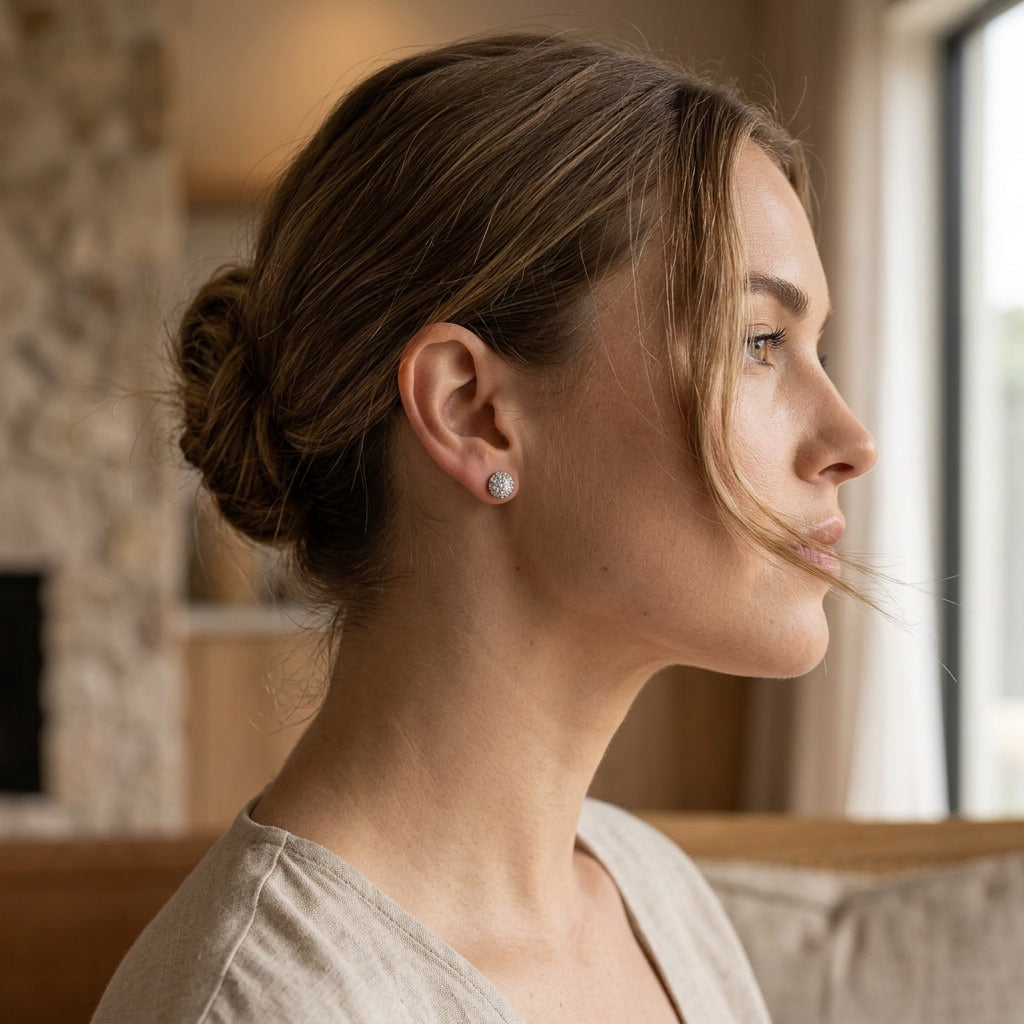 SOLARIS CUPOLA, ROUND LAB DIAMOND PAVÉ CLUSTER STUD EARRINGS | Heritage & Co.