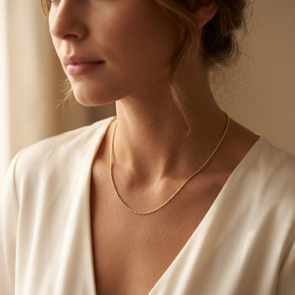 SPIRA rope chain necklace, 18K yellow gold — on model