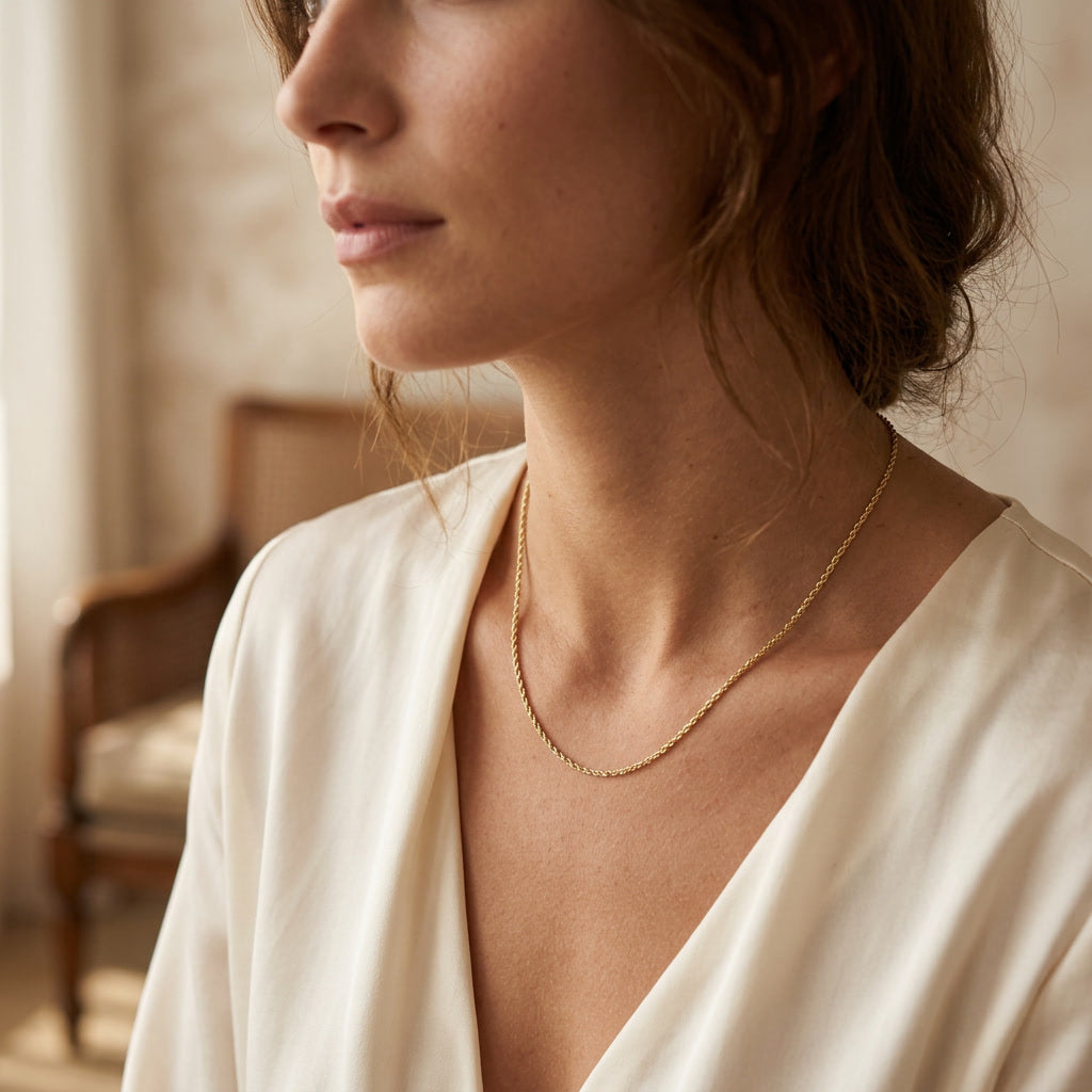 SPIRA rope chain necklace, 18K yellow gold — lifestyle